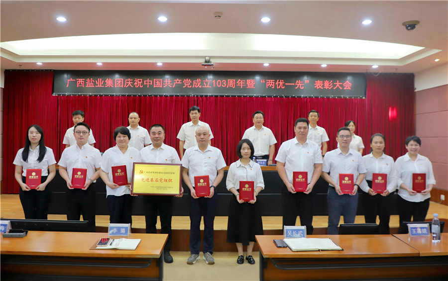 廣西鹽業集團召開慶祝中國共產黨成立 103周年暨“兩優一先”表彰大會